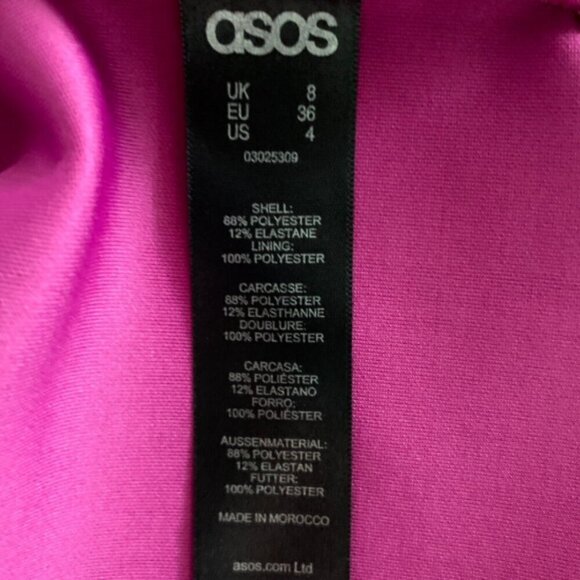 ASOS Retro Square Neck Fit & Flare Satiny Party Dress Sz 4 Fuchsia Pink 67A - Picture 8 of 9
